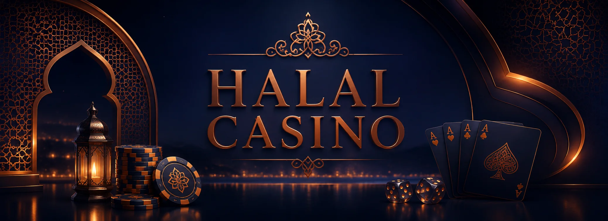 شعار Halal Casino بالنيلي والنحاسي مع باقة ترحيب 900 يورو و180 دورة مجانية